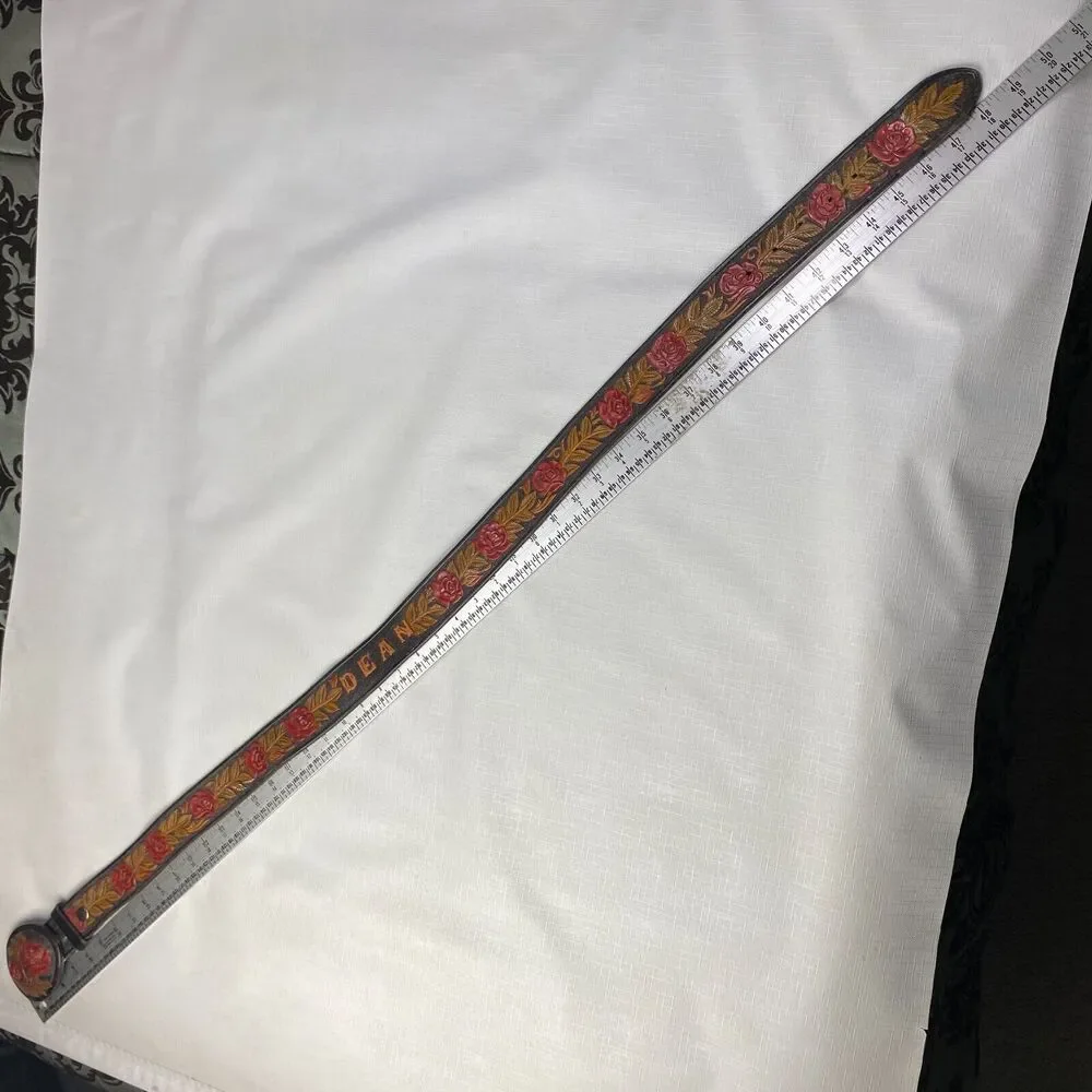 Hand Tooled LEATHER Western Belt "DEAN"! 3D Roses Personalized Handmade Sz 42 - Picture 5 of 16